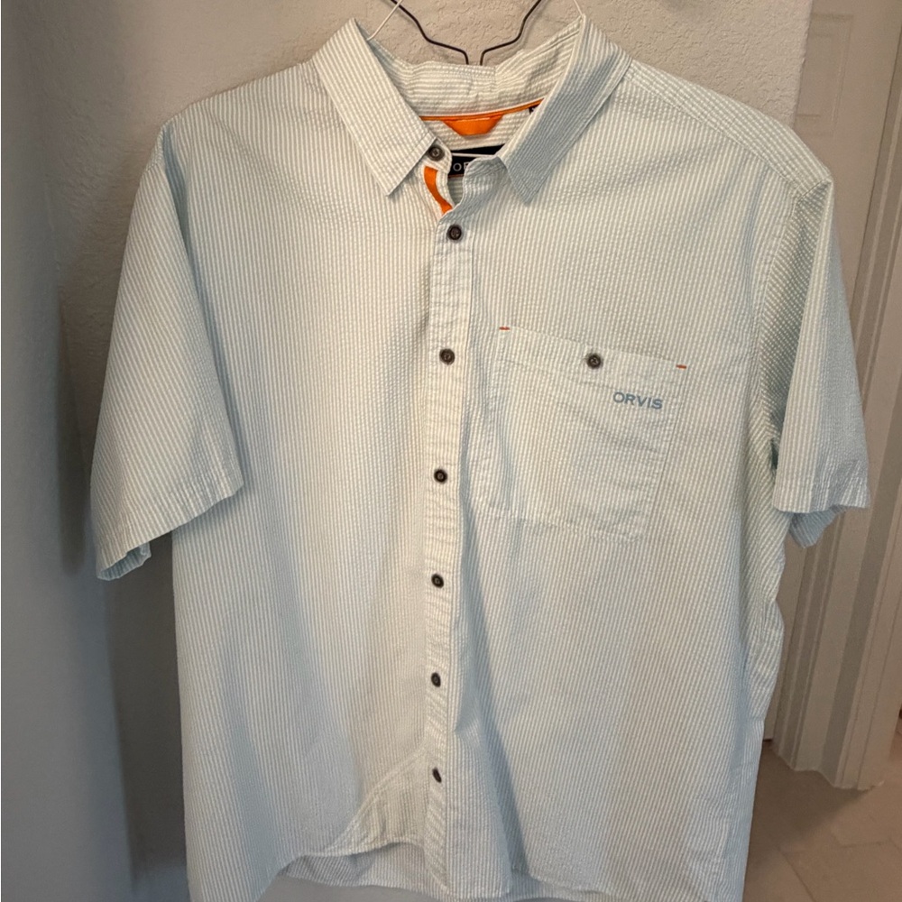 Orvis Striped Light Blue Casual Shirt